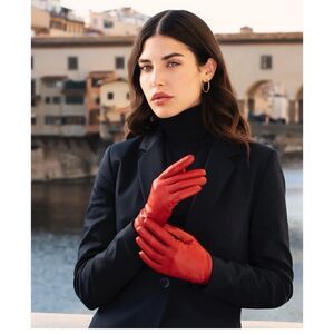 Martelli lipstick Red - Italian lambskin leather gloves /cashmere lining Sz 6.5